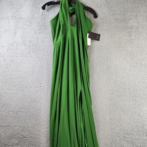 Aidan by Aidan Mattox Halter Cutout Gown Women's 6 Moss High Side Slit Hardware